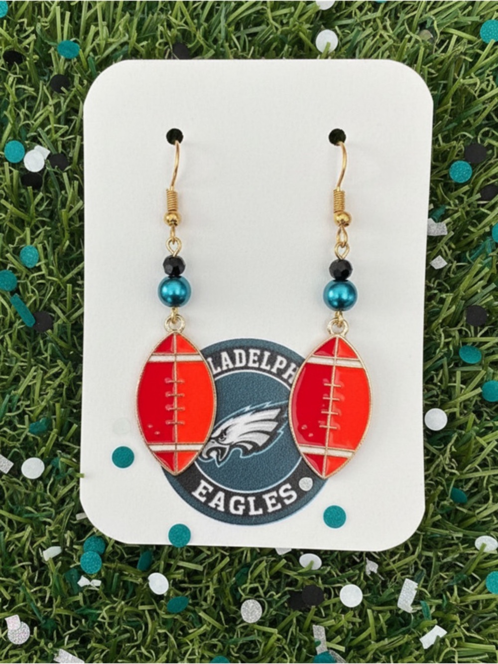 New Handmade "Philadelphia Eagles" Football Dangle Earrings (Version A)